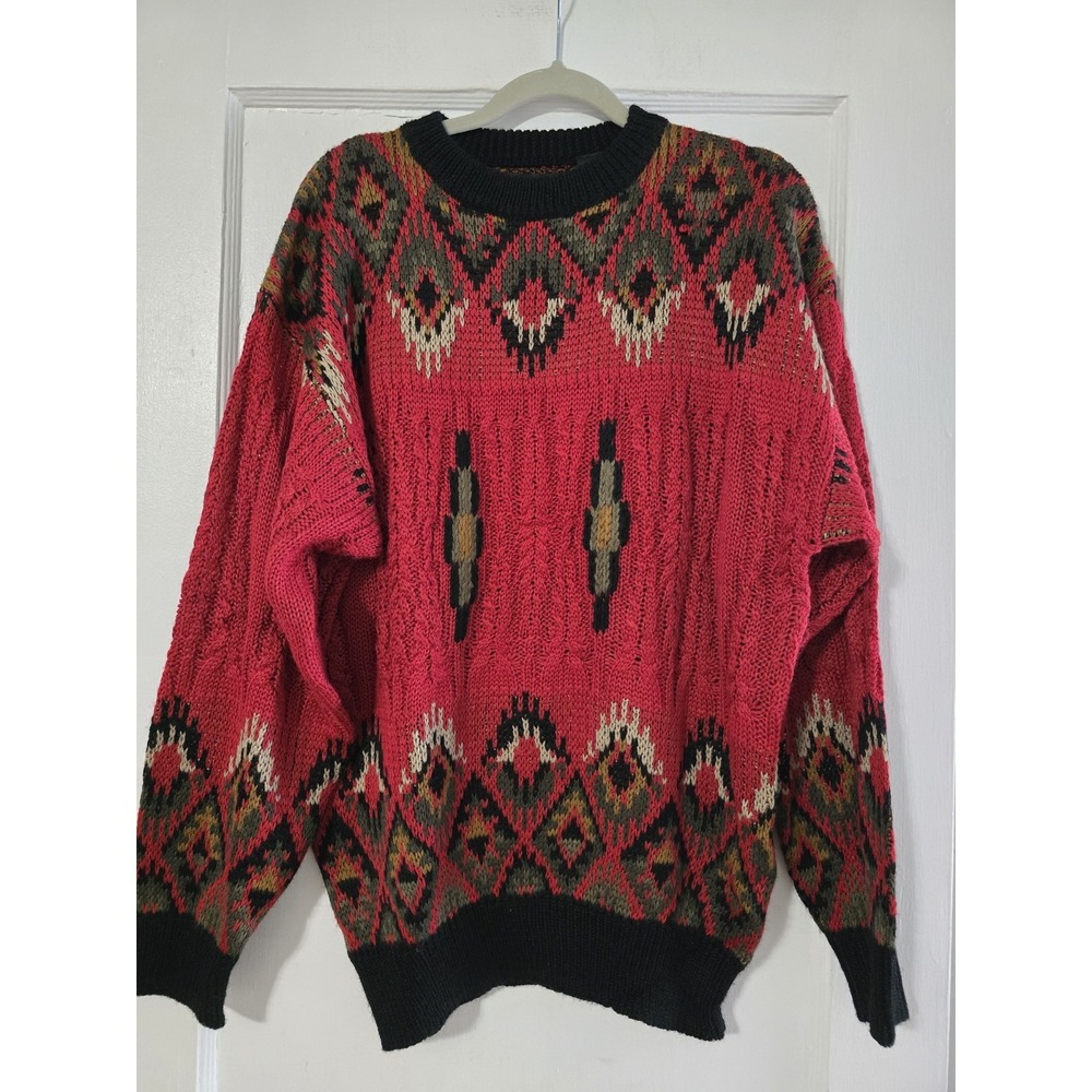 Vintage Bachrach Acrylic Wool Knit Sweater Men's Large Aztec Navajo Coogi Cosby